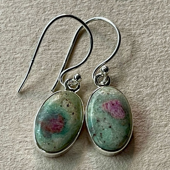 Natural Ruby in Fuchsite Sterling Silver Earrings - Picture 2 of 8